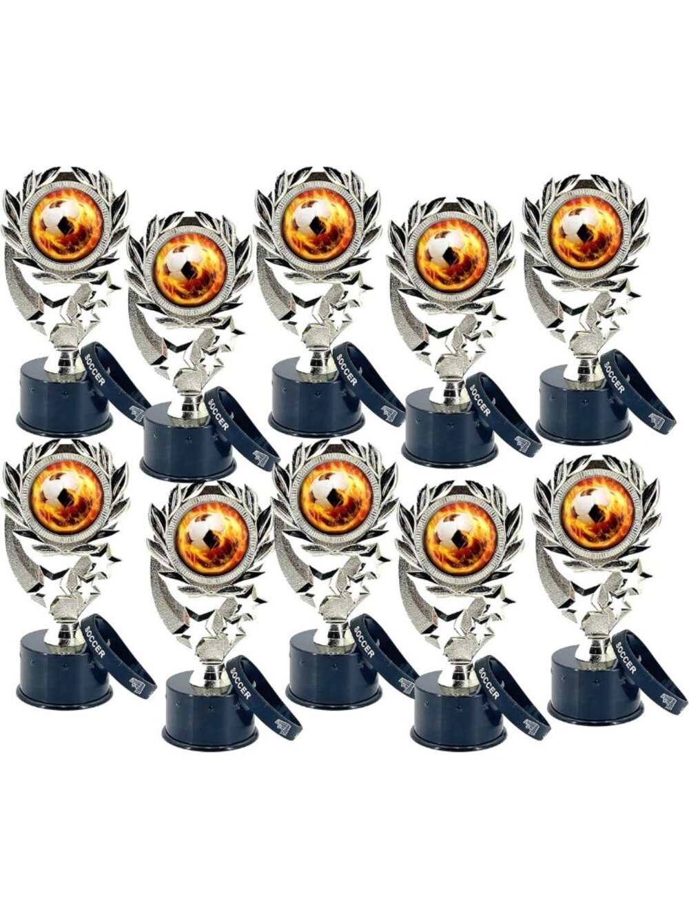 Customizable Soccer Trophy Awards - 10 Pack with Wrist Bands - Perfect for